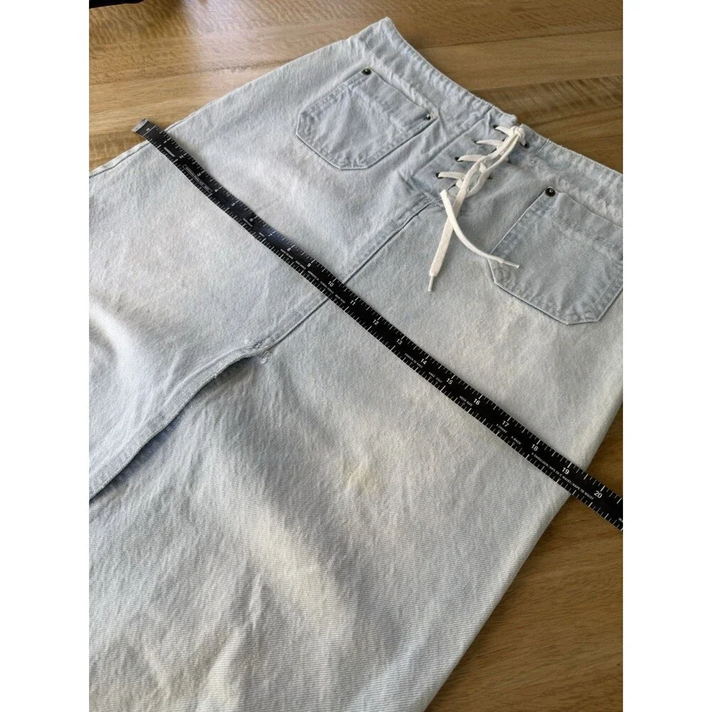 KORS by Michael Kors Light Blue Denim Midi Skirt with Lace-Up Detail Sz 8